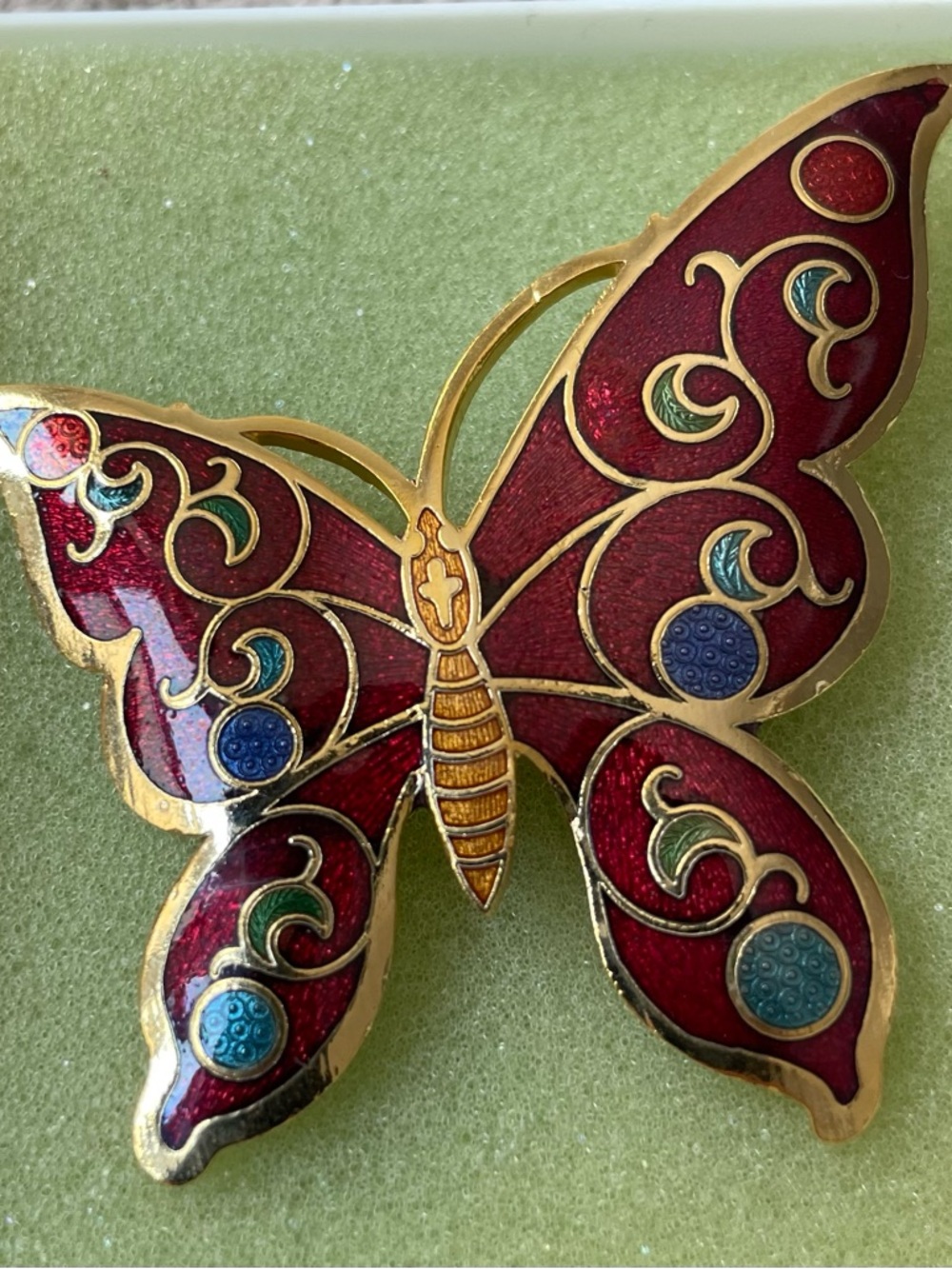 Vintage cloisonné enamel butterfly brooch